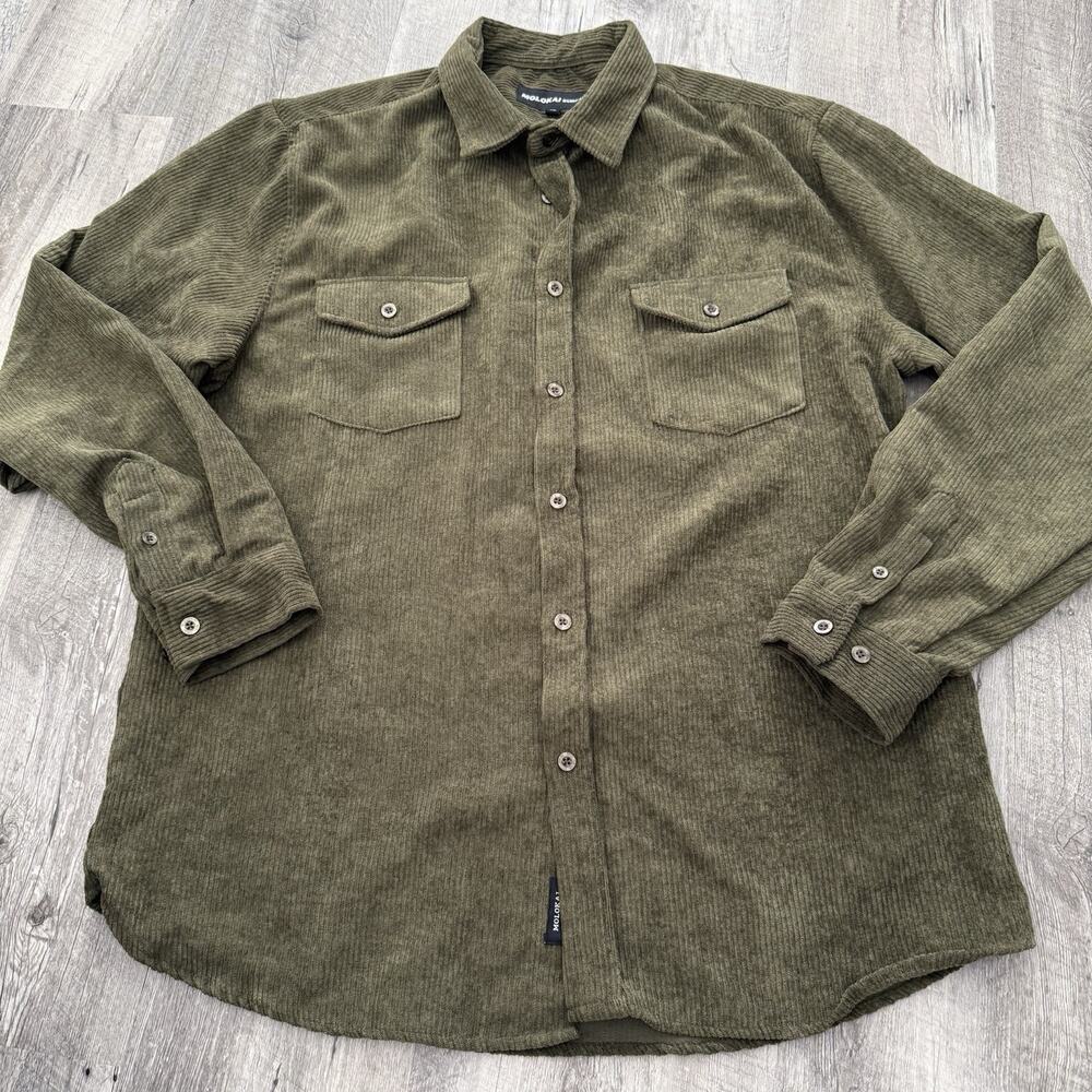 Molokai Surf Co. Corduroy Shirt Mebs XL Green Long Sleeve Casual Coastal Layer